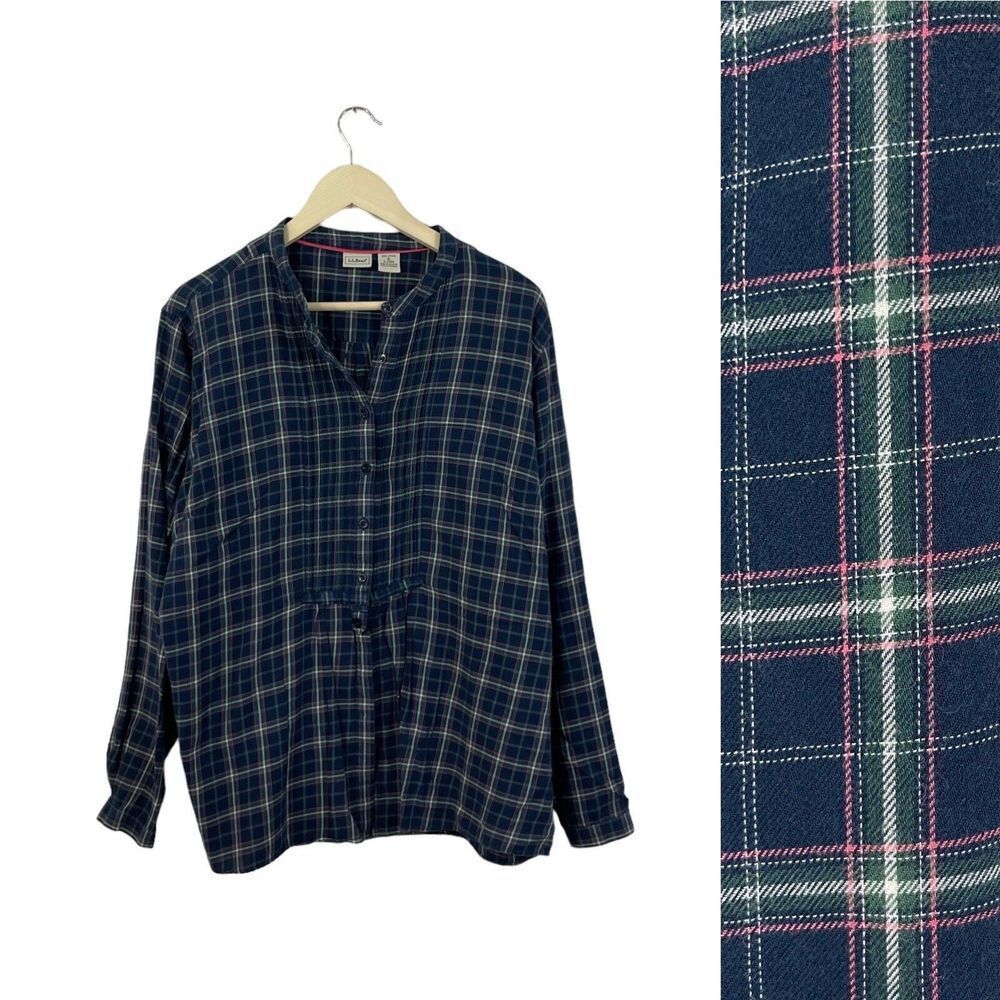 L.L. Bean Navy Plaid Button Down Shirt